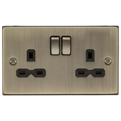 Picture of Knightsbridge Square Edge 13A 2G Double Pole Switched Socket with Twin Earths - Antique Brass with Black Insert