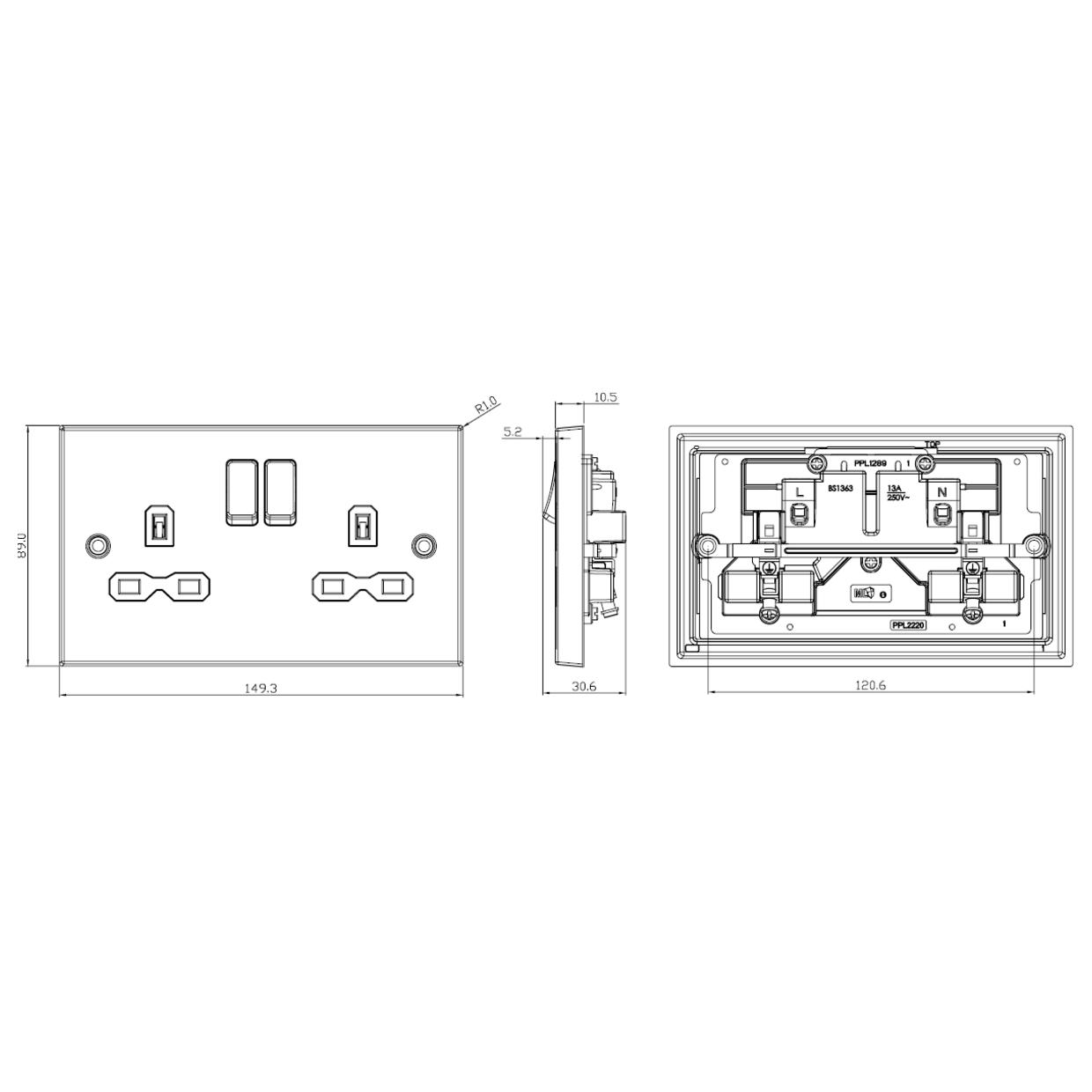 Knightsbridge Square Edge 13A 2G DP Switched Socket with Twin Earths ...