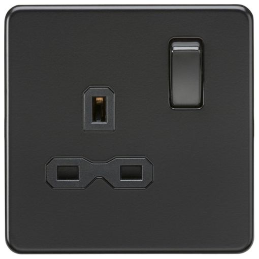 Picture of Knightsbridge Screwless 13A 1G Double Pole Switched Socket - Matt Black with Black Insert