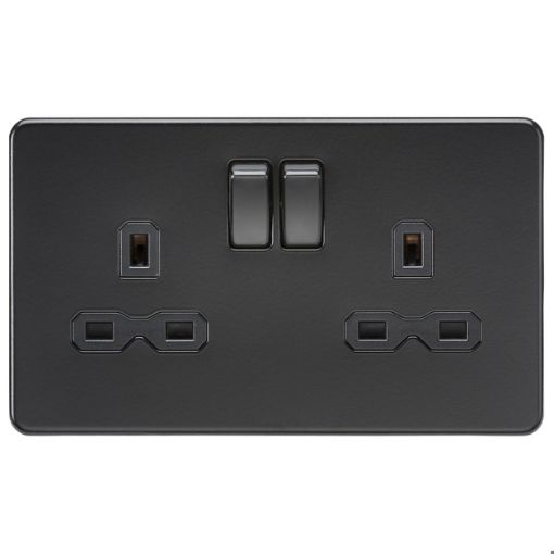 Picture of Knightsbridge Screwless 13A 2G Double Pole Switched Socket with Twin Earths - Matt Black with Black insert