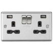 Picture of Knightsbridge Round Edge 13A 2G SP Switched Socket with Dual USB A+A (5V DC 2.4A shared) - Brushed Chrome with Black Insert