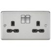 Picture of Knightsbridge Round Edge 13A 2G Double Pole Switched Socket with Twin Earths - Brushed Chrome with Black Insert