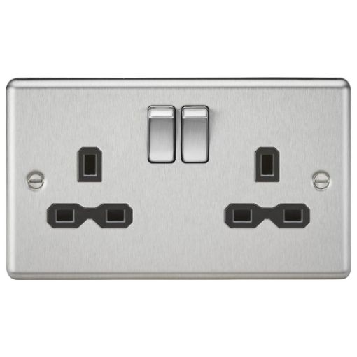 Picture of Knightsbridge Round Edge 13A 2G Double Pole Switched Socket with Twin Earths - Brushed Chrome with Black Insert