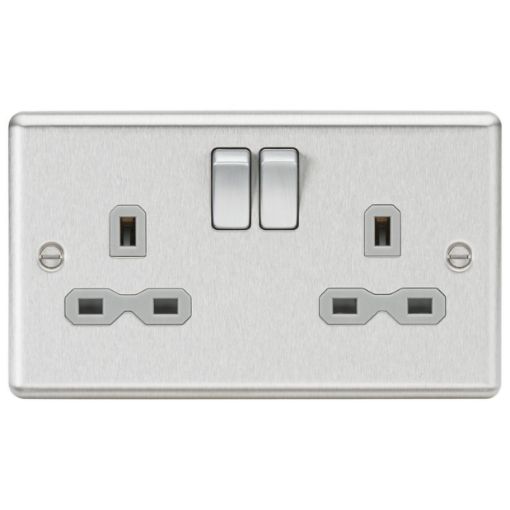 Picture of Knightsbridge Round Edge 13A 2G Double Pole Switched Socket with Twin Earths - Brushed Chrome with Grey Insert