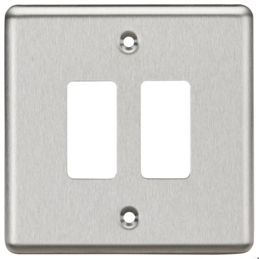 Picture of Knightsbridge Round Edge 2G Grid Faceplate - Rounded Edge Brushed Chrome