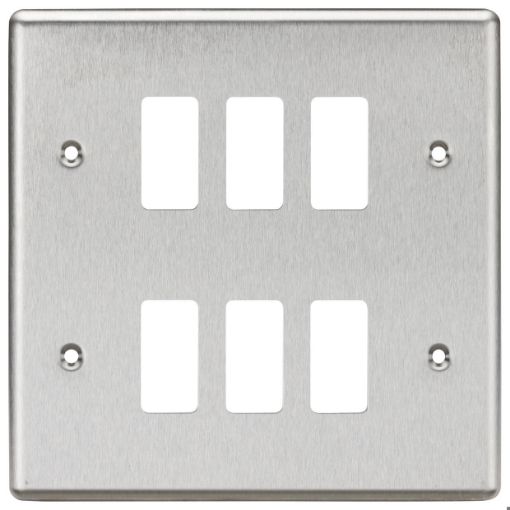 Picture of Knightsbridge Round Edge 6G Grid Faceplate - Rounded Edge Brushed Chrome