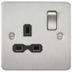 Picture of Knightsbridge Flat Plate 13A 1G Double Pole Switched Socket - Brushed Chrome with Black Insert
