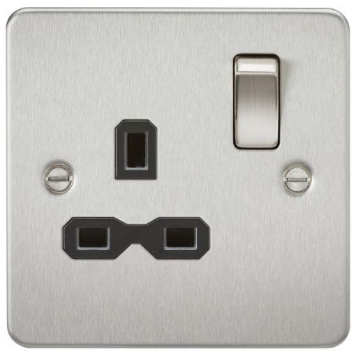 Picture of Knightsbridge Flat Plate 13A 1G Double Pole Switched Socket - Brushed Chrome with Black Insert