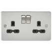 Picture of Knightsbridge Flat Plate 13A 2G Double Pole Switched Socket with Twin Earths - Brushed Chrome with Black Insert