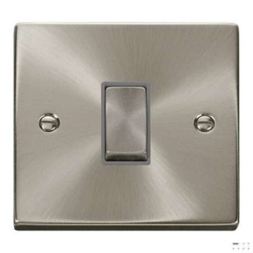 Picture of Click Plate Switch 1 Gang 2 Way Grey Insert Victorian Deco 10A Satin Chrome | VPSC411GY
