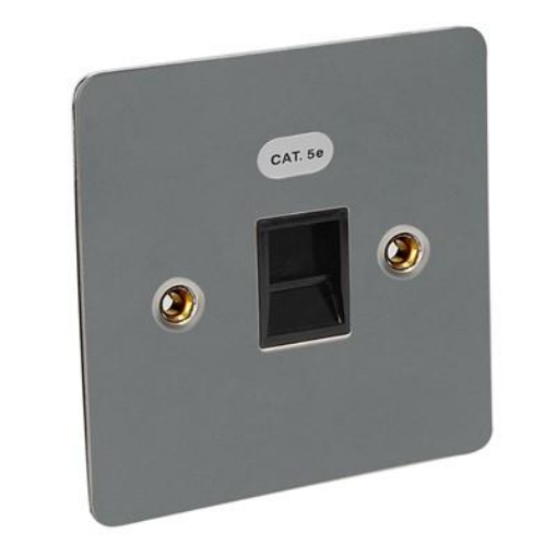 Picture of Axiom FRJ45/1/BN Socket Flat RJ45 Cat5e 1 Gang Black Insert Black Nickel | FRJ45/1BN