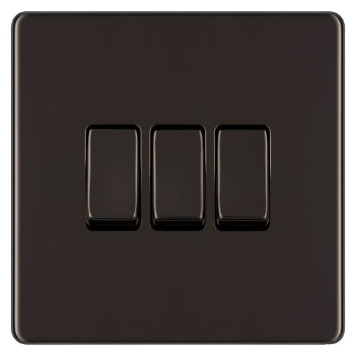 Picture of Axiom Raised Decorative 10Amp 3 Gang 2 Way Switch Black Nickel