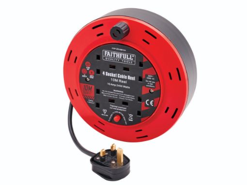 Picture of Faithfull 10m Cable Reel 10A, 4 Sockets