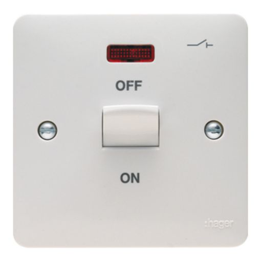 Picture of Hager 50A Double Pole White Wall Switch 1 Gang with LED Indicator