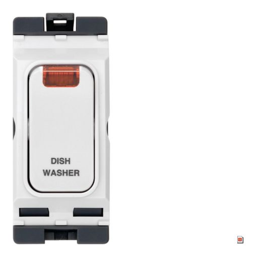 Picture of Hager 20A Part M 1 Way Double Pole White Switch with LED Indicator with 'DISHWASHER'