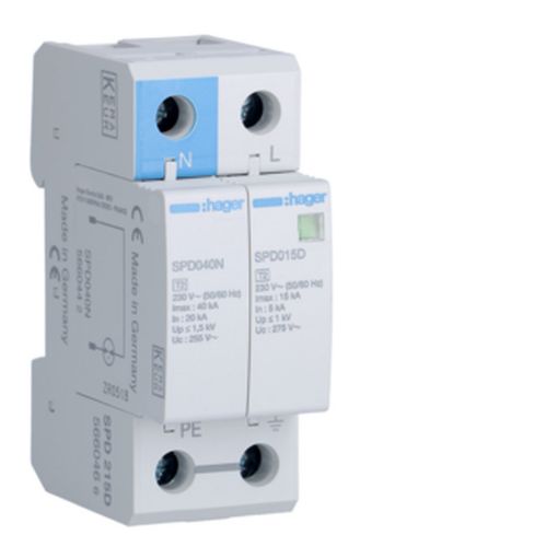 Picture of Hager 15kA Type 2 Pluggable 2 Pole Surge Protection Device with end of life Indicator