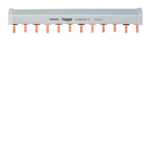 Picture of Hager 63A 3 Pole + Neutral Insulated Busbar Prong: 10mm² 12M