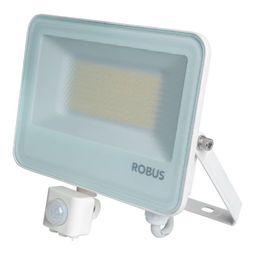 Picture of ROBUS SELEST PLUS 30W/50W Floodlight With PIR IP65 CCT3 White c/w 1m Flex
